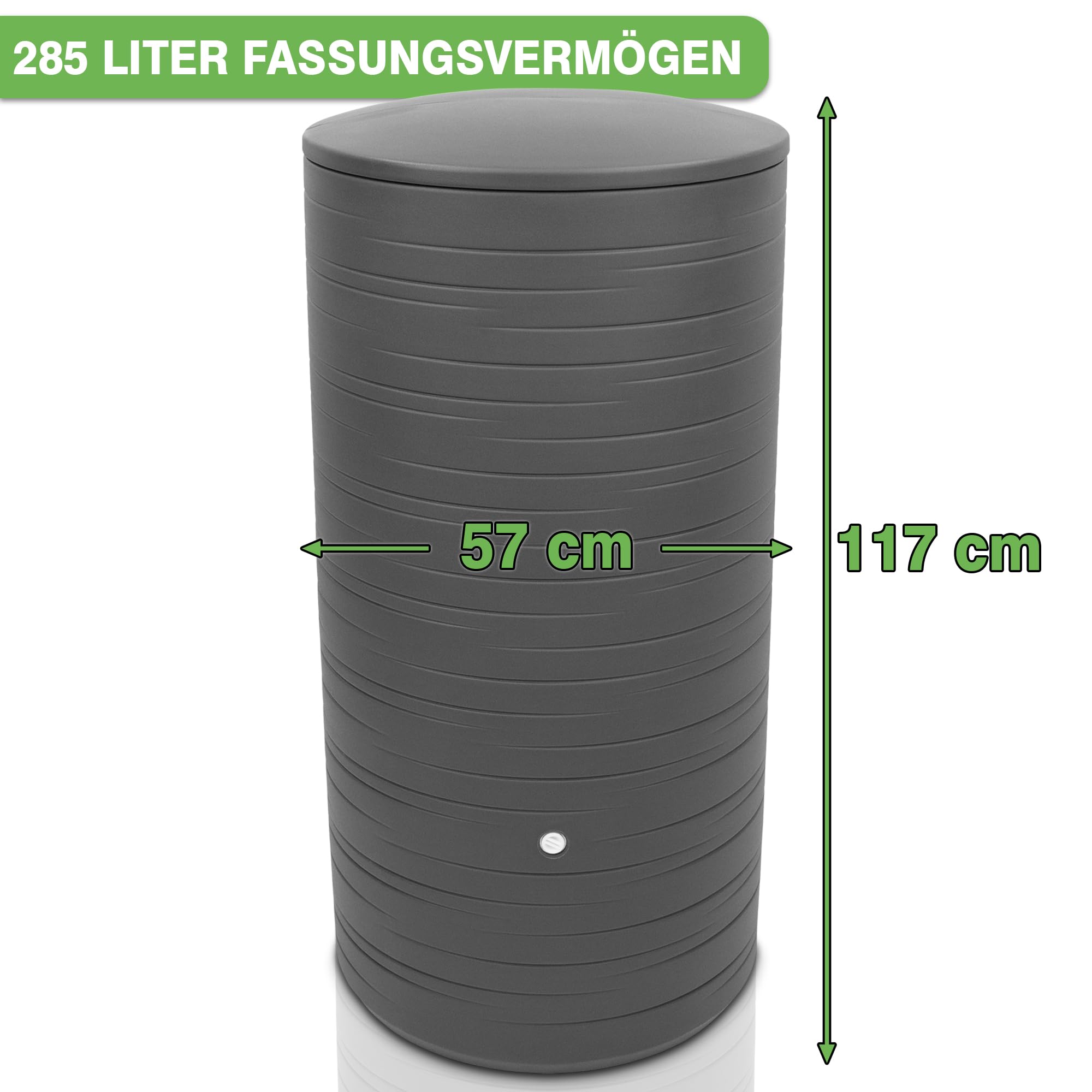 YourCasa Regentonne 280 Liter [PureRain] mit Metallgewinde und Deckel - Regenfass Frostsicher aus Kunststoff - Regenwassertonne - Regenwassertank Garten Wassertank Regensammler Wandtank (Anthrazit)