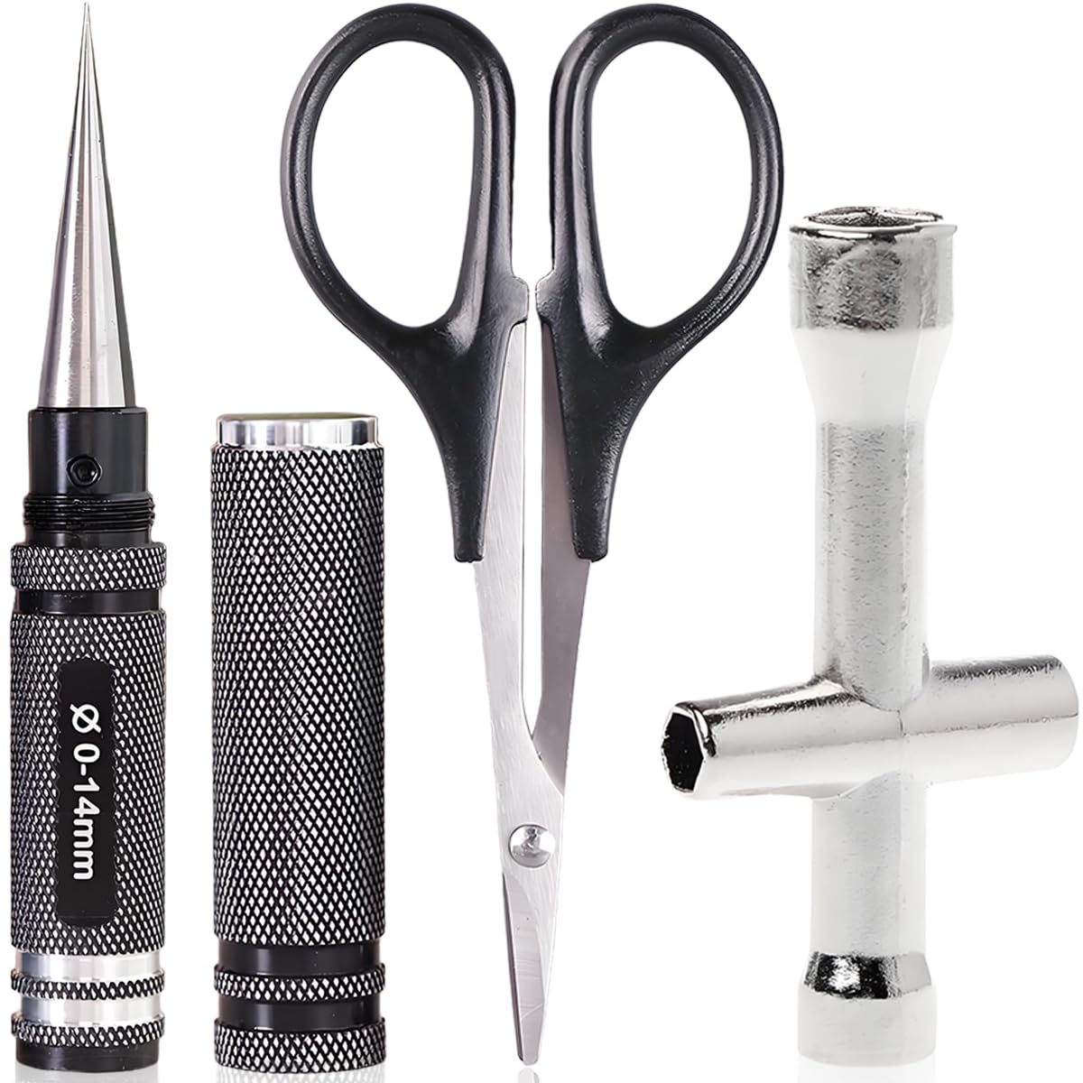 ZHUROUPU 0-14mm Hole Puncher Reamer Aluminum Alloy Expanding Hole Opener with Sleeve & RC Scissors for RC Model Body DIY/Car Body Shell (Black), Model Cross Wrenches for M2/M2.5/M3/M4 Screw