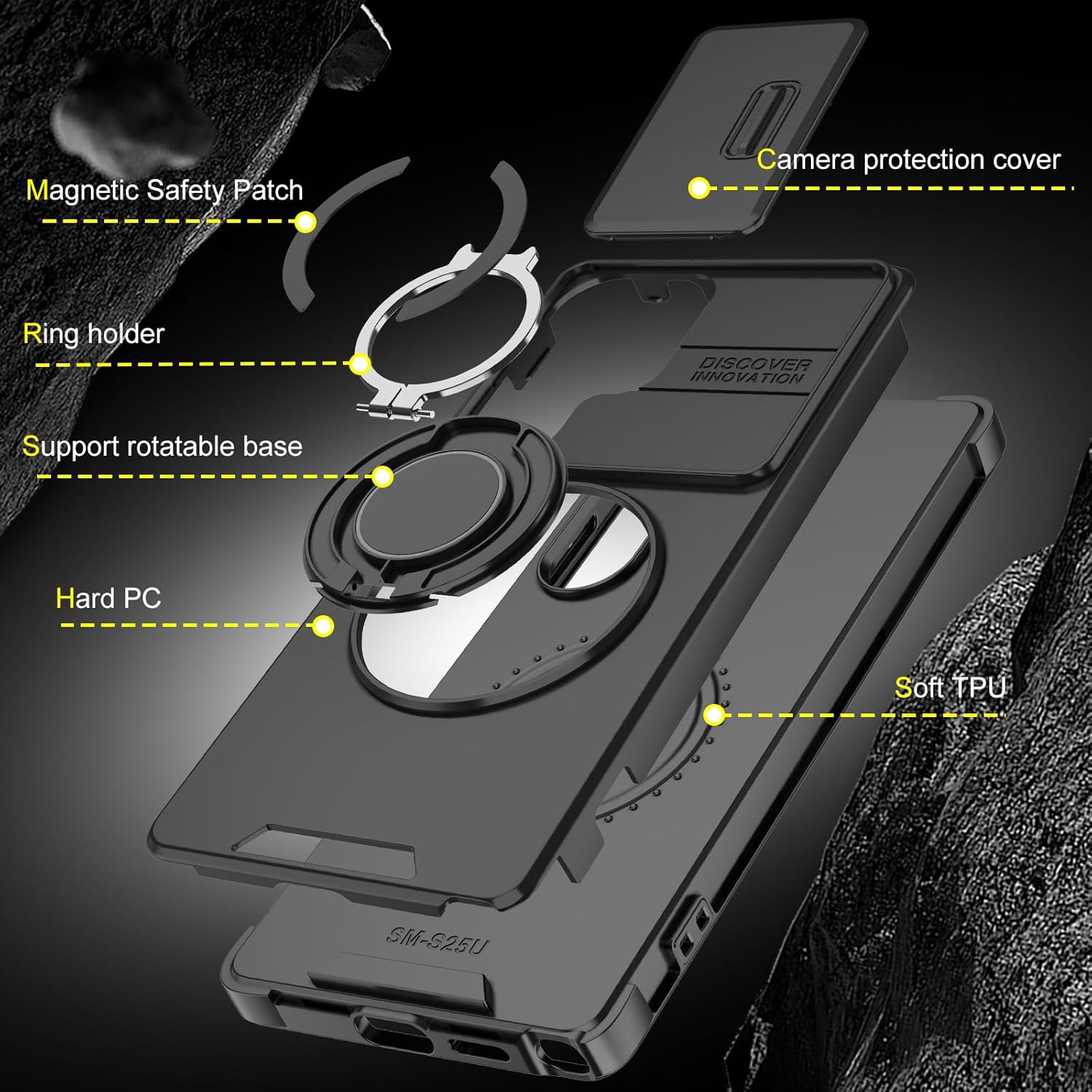Heavy Duty Case for Samsung Galaxy S25 Ultra Phone Case Military Grade Shockproof Rugged for Samsung Galaxy S25 Ultra Protective Cover with Ring Magnetic Kickstand (Black, S25 Ultra) - Image 6