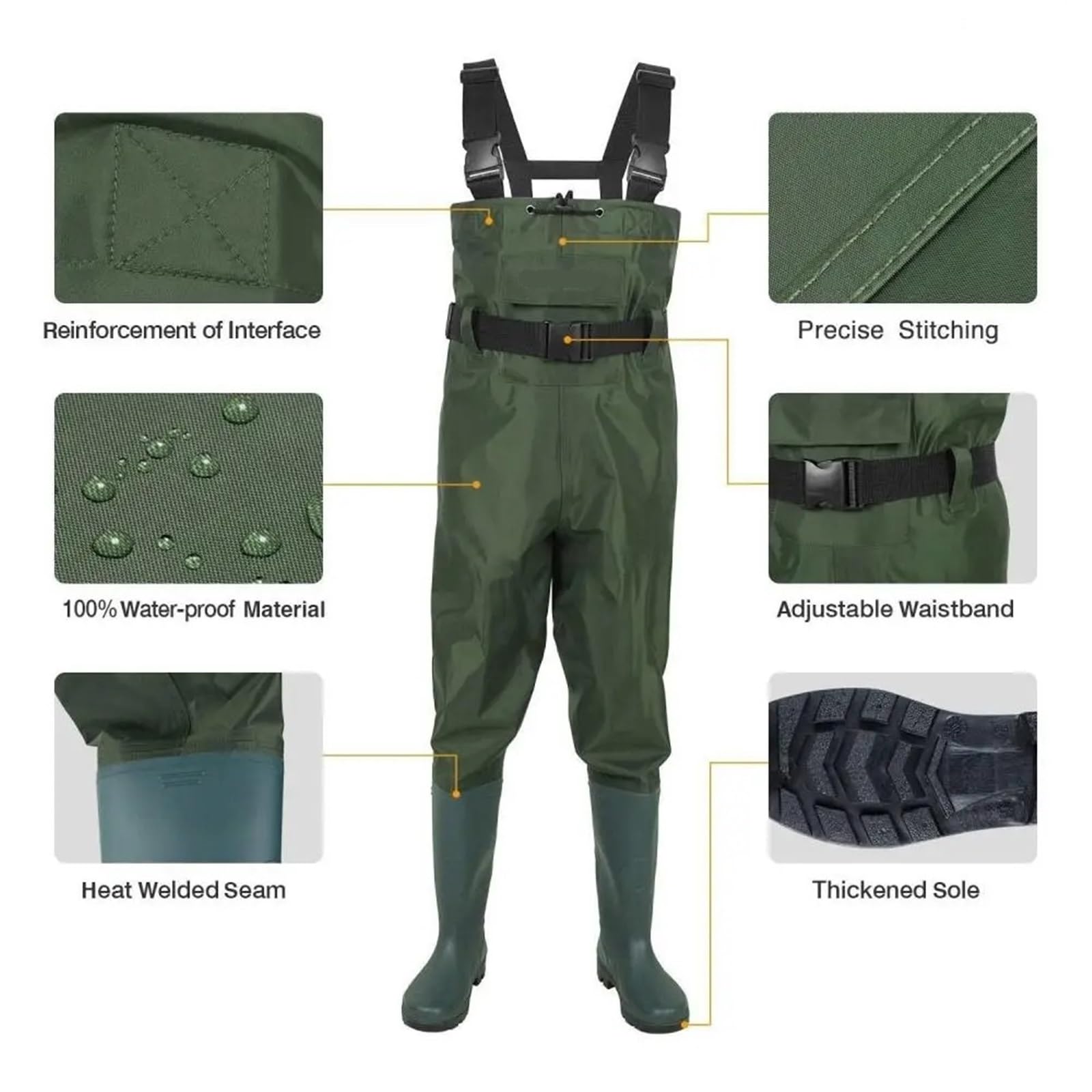 Traje de Pesca con vadeo, Pantalones y Botas, para Adultos, Hombres y Mujeres, Impermeable, hasta el Pecho, para Caza y trasplante de arroz (Verde, 2, 40)