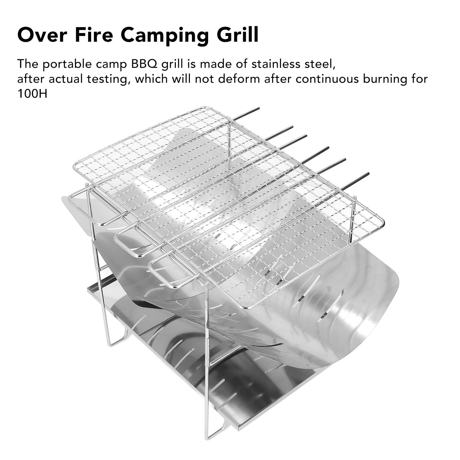 Przenośny grill kempingowy ze stali nierdzewnej – składana konstrukcja z zakrzywionym otworem i łapaczem kurzu do grillowania na świeżym powietrzu idealny na pikniki i tailgating