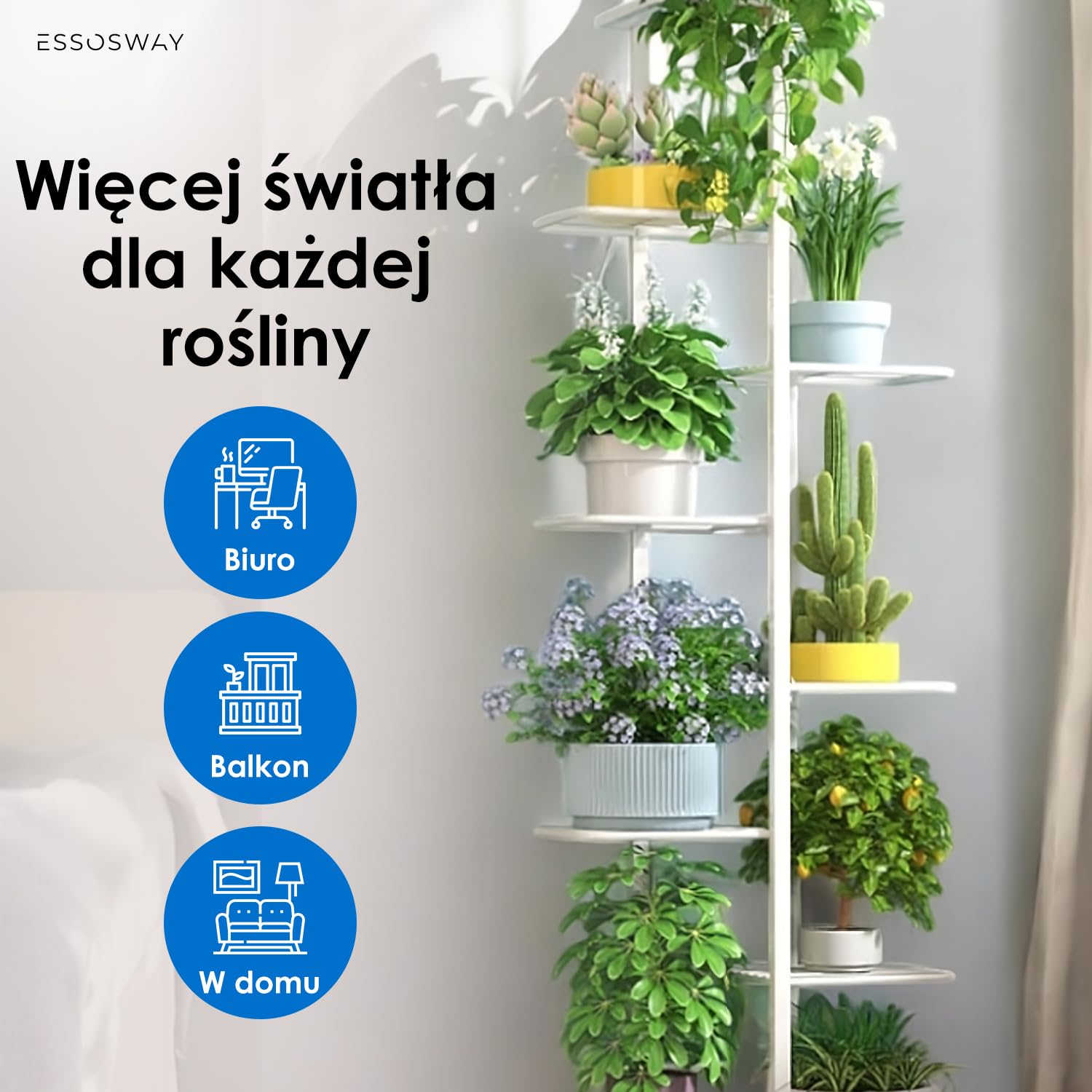 Stojak na Rośliny do Wewnątrz - Kwietnik Stojący Metalowy - 8-poziomowy - Nowoczesny - 142 cm - Biały