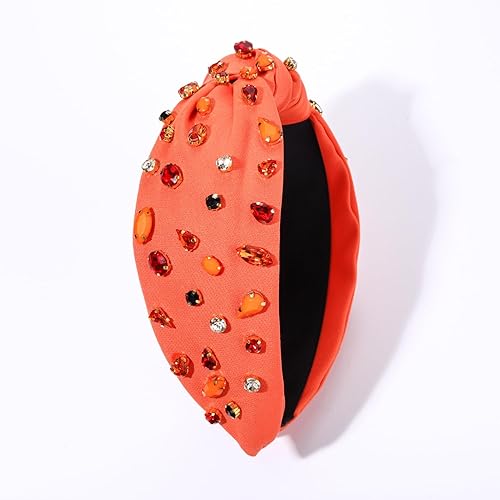 Miniatura 6 de NVENF Diadema de Halloween para mujer, diadema de perlas de cristal, diadema anudada con cuentas adornadas con joyas y nudo superior, accesorios de