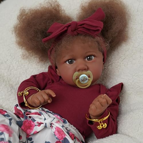 Miniatura 1 de JIZHI Muñecas de bebé Reborn negras  22 pulgadas, cuerpo suave realista, muñecas de bebé recién nacidas, ojos gris topo, tono de piel caramelo,