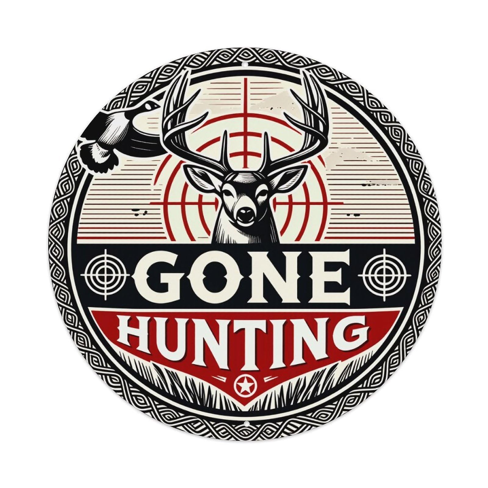 Deer Target Crosshair Hunting Logo Round Tin Sign Vintage Style Metal Sign Home Bar Garden Wall Plaque Decor Metal Poster 8x8 Inch