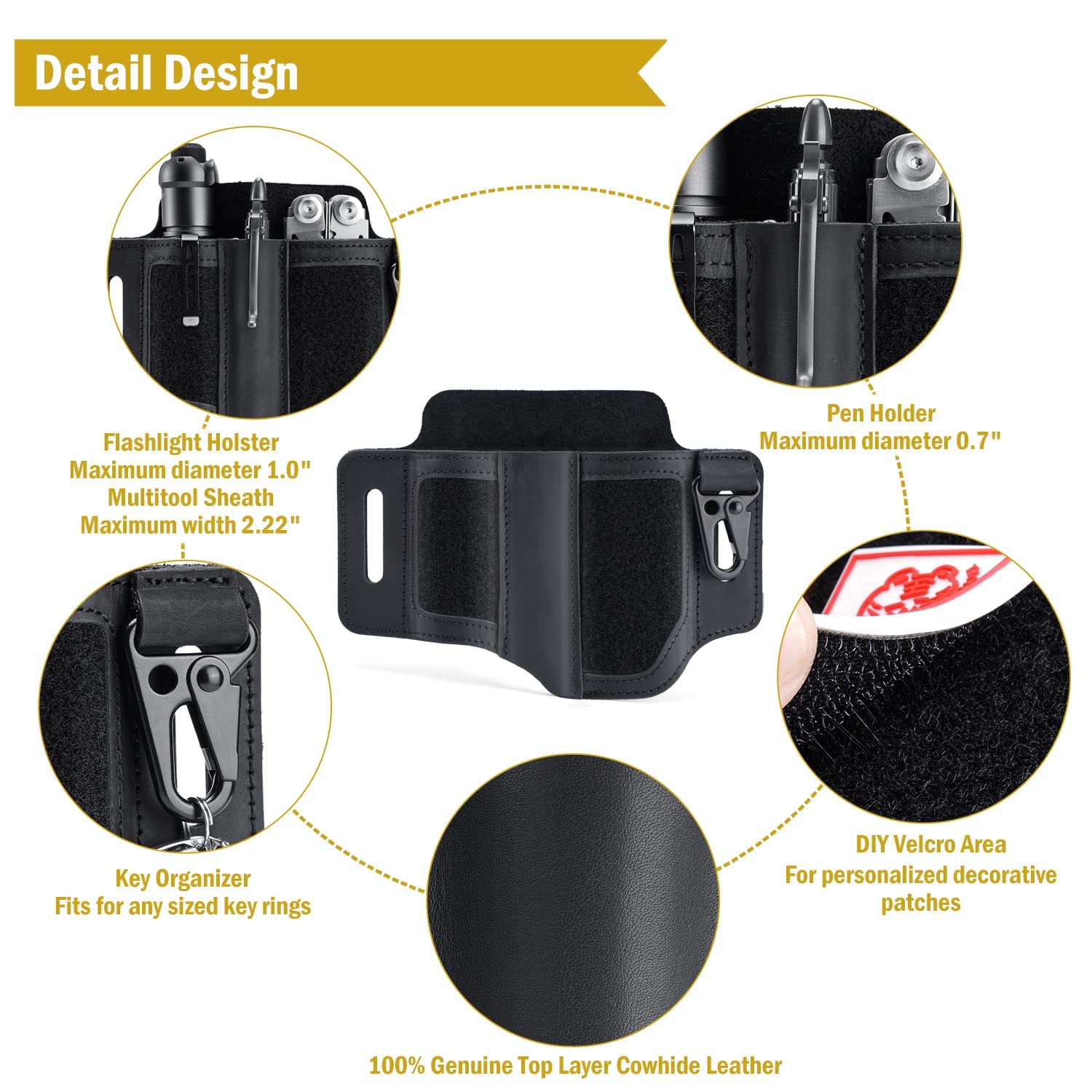 VIPERADE PL3 Gaine en Cuir avec Boucles, Organiseur De Poche EDC pour Homme, pour Ranger Les Multi-Outils, Les Lampes De Poche, Etc,Organisateur de Ceinture avec Porte-Stylo et Porte-Clés