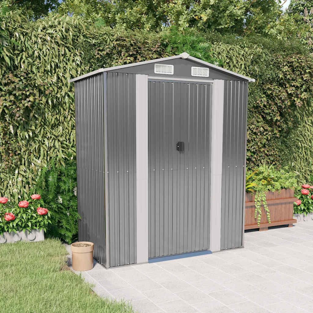 vidaXL Cobertizo de Jardín Exterior Aire Libre Patio Almacenamiento Organizador Casa Puerta Herramienta Caseta Acero Galvanizado Gris Claro