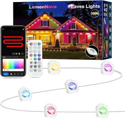 LemonNova Luces permanentes para exteriores, 100 pies con 72 luces LED de alero IP67 impermeables, luces RGB para exteriores con modos de escena de disponible en Yaxa Colombia