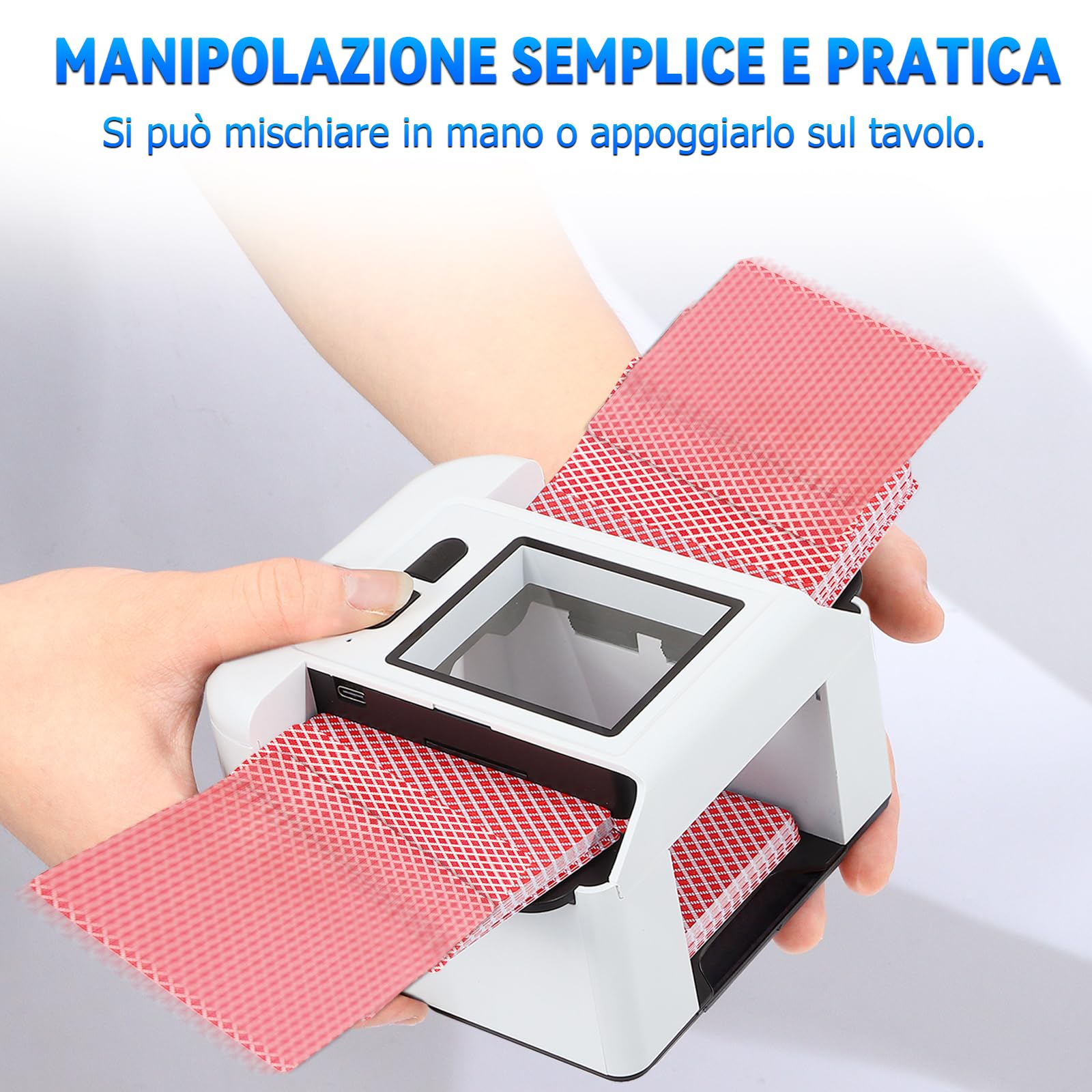 Mescolatore Automatico di Carte da Gioco, Mischiatore Elettrico Portatile per Schede di Diverse Dimensioni, 2000mAh Ricaricabile per Poker, Blackjack, Texas Hold'em (A-Bianco)