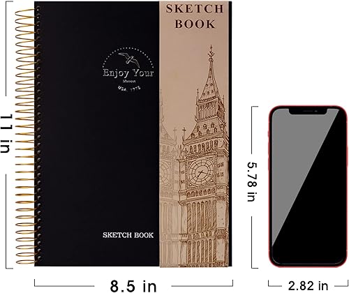 Miniatura 4 de Cuaderno de bocetos de tapa dura para dibujar de 8.5 x 11 pulgadas, cuaderno de bocetos en espiral para adultos, mujeres y niños con 3.53 ozm, 68