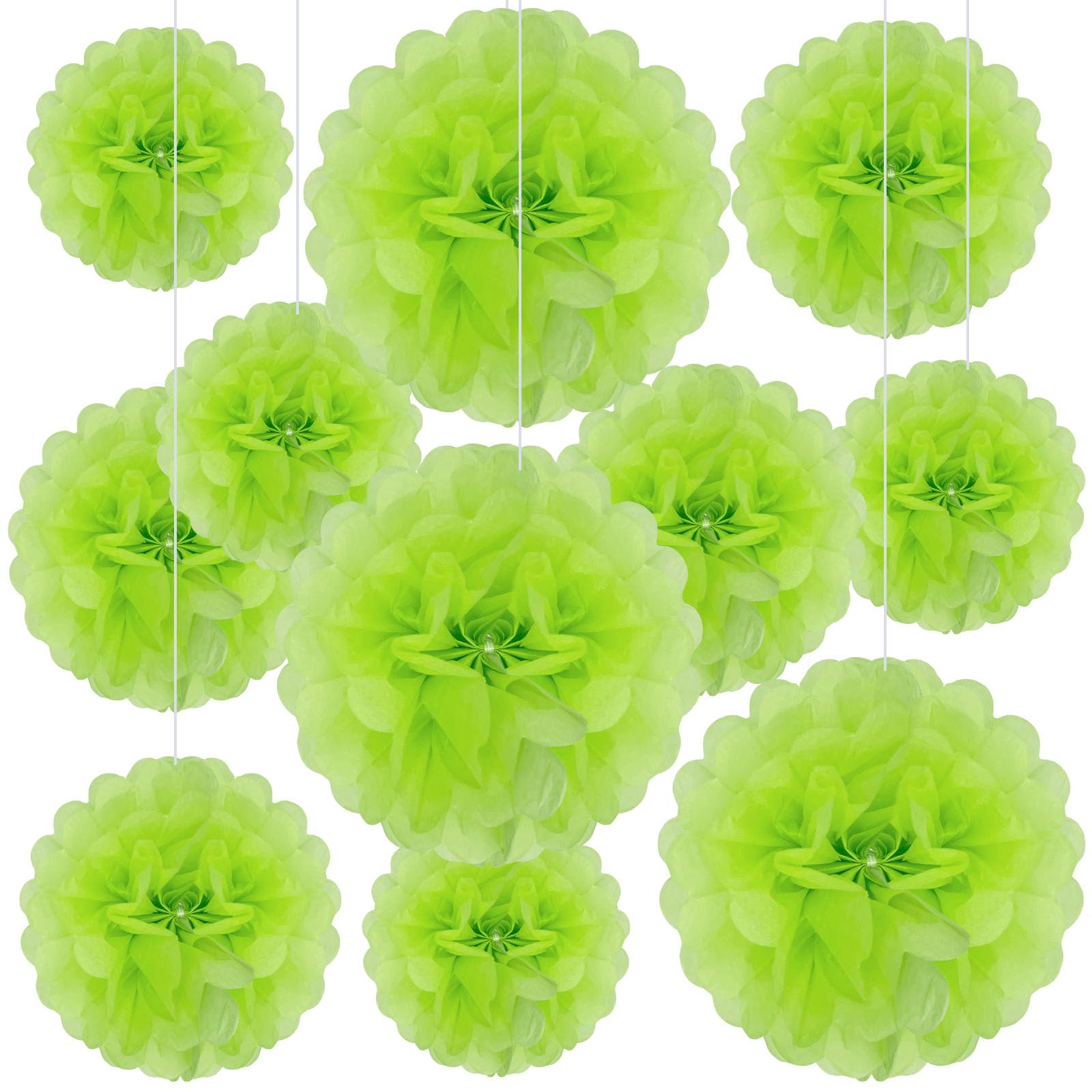 20 PCS Light Green Tissue Paper Pom Poms, Tissue Pom Poms Flowers, Sizes of 6", 10", 12", 14" Hanging Paper Flower Ball for Wedding, Birthday, Halloween, Christmas, Baby Shower Party Decor