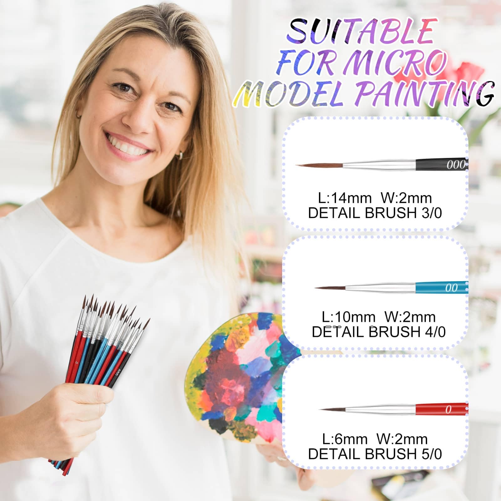 Anezus Tiny Detail Paint Brushes 30 Pcs Micro Paint Brushes Fine Tips with 3 Size #000#00#0 Precision Liner Brush for Miniature Models 40k Watercolor Acrylic Painting - Image 4