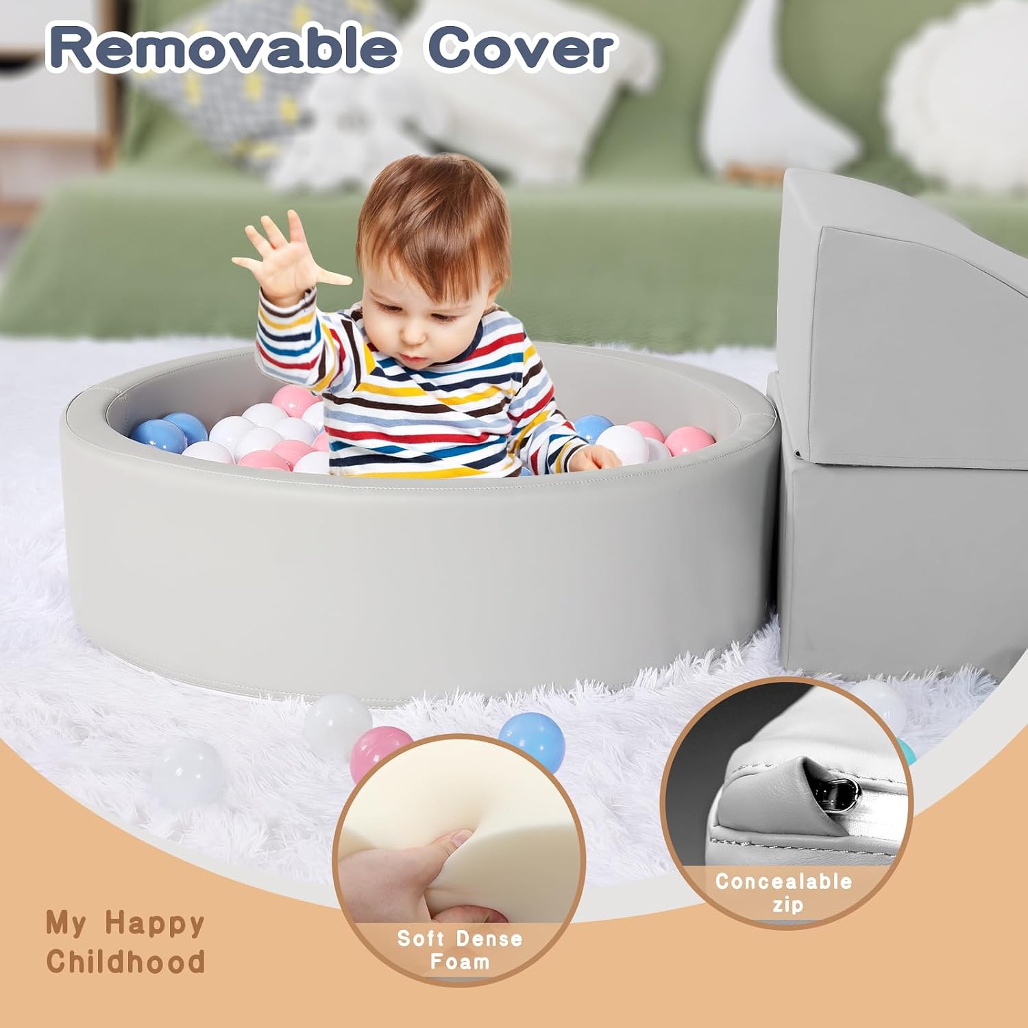Foam Climbing Blocks for Toddler: with 4-Piece PU Leather Climbing Toys and a Ball Pit - Foam Ball Pit for Toddlers - Climbing Toys Indoor for Kids Crawling 5 Foam Climbing Blocks for Toddler: with 4-Piece PU Leather Climbing Toys and a Ball Pit - Foam Ball Pit for Toddlers - Climbing Toys Indoor for Kids Crawling - Image 3