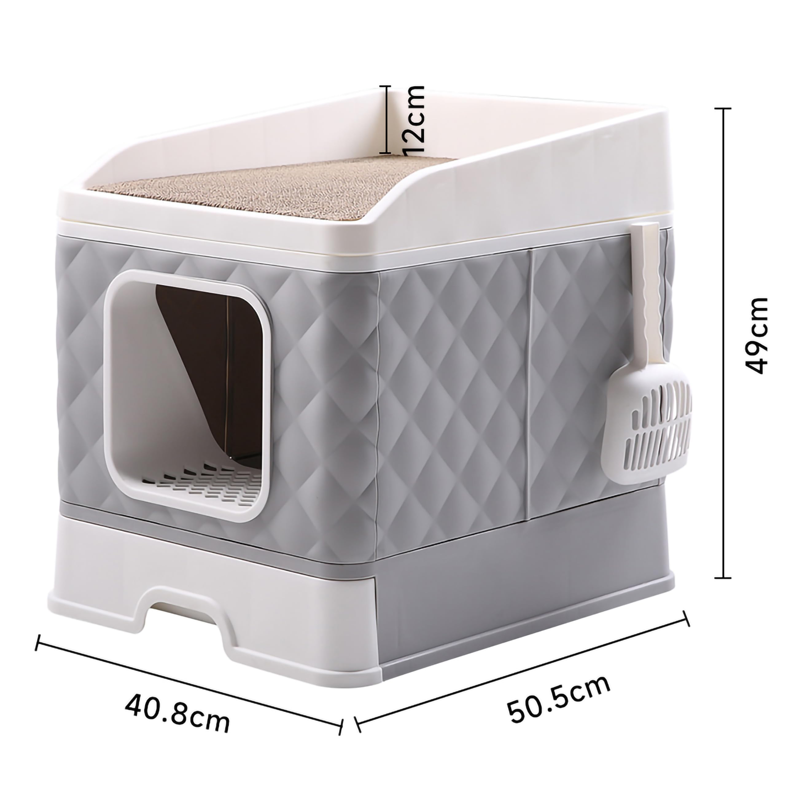 XXL Katzentoilette mit Deckel – Geschlossene Katzenklo mit Schublade, Kratzmatte & Schaufel – Geruchsdicht, hygienisch, ideal für große Katzen - grau (Grau)
