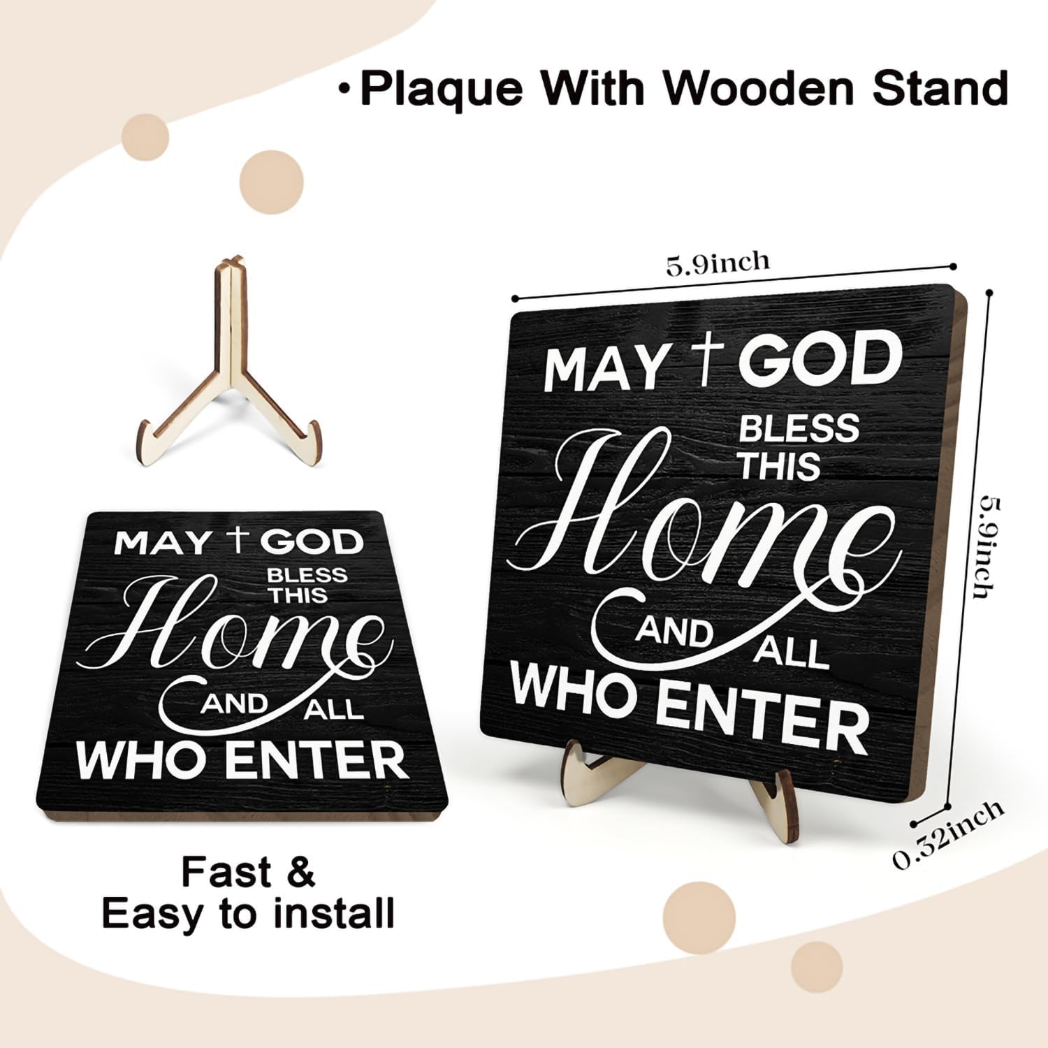 Bible Verses Wooden Plaque Sign,Christian Desk Decor,Inspirational Bible Verse Wooden Signs, May God Bless This Home and All Who Enter for Home&Office,Inspirational Scripture Christian Gift For Women Men 5.9x5.9inch
