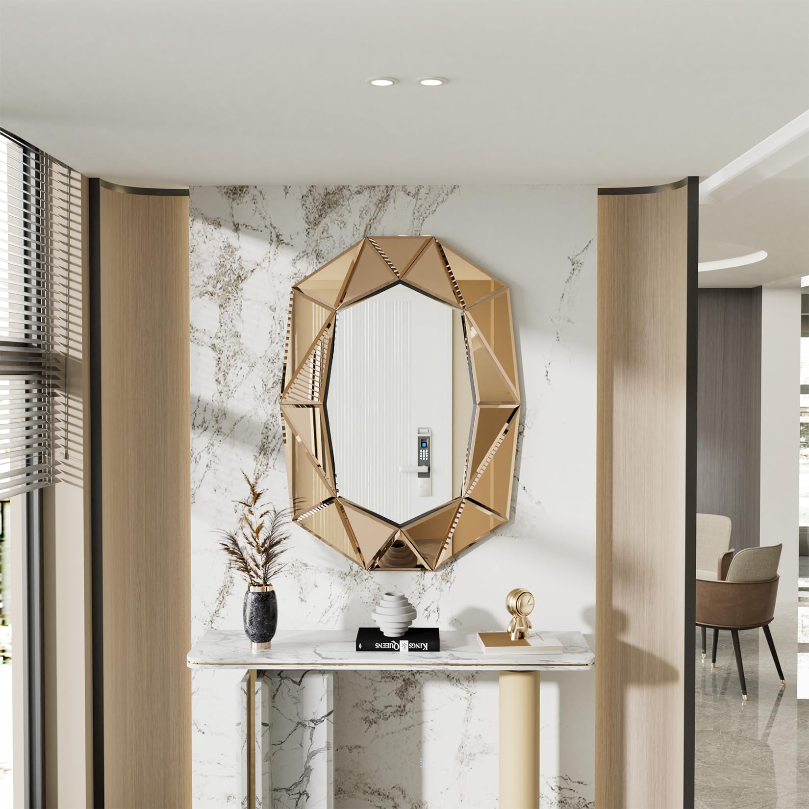 Espejo Pared Grande de Decoracion: Espejo Irregular Moderno Elegante Artístico para Recibidor Salon Entrada Comedor Baño (Dorado Oscuro)