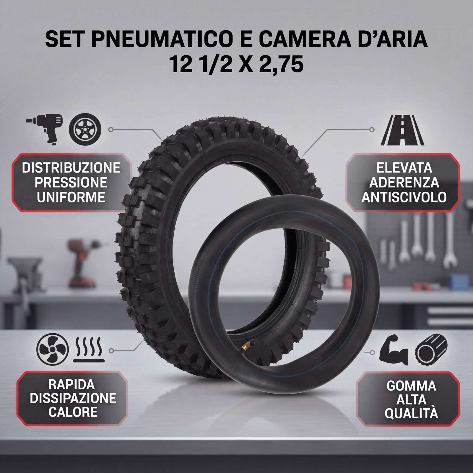 Uxsiya Copertone e Camera d'Aria, Robusto Copertone per Grip Force 12 1/2 X 2,75 per per Mountain