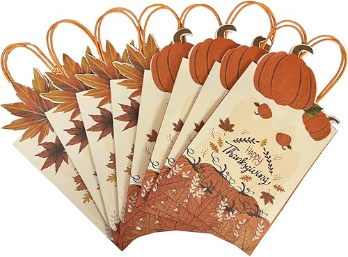 Miniatura 4 de Bakepacker 32 bolsas de papel de regalo pequeñas con asas de 8.26 x 6 x 3.15 pulgadas, bolsas pequeñas de papel kraft de Acción de Gracias