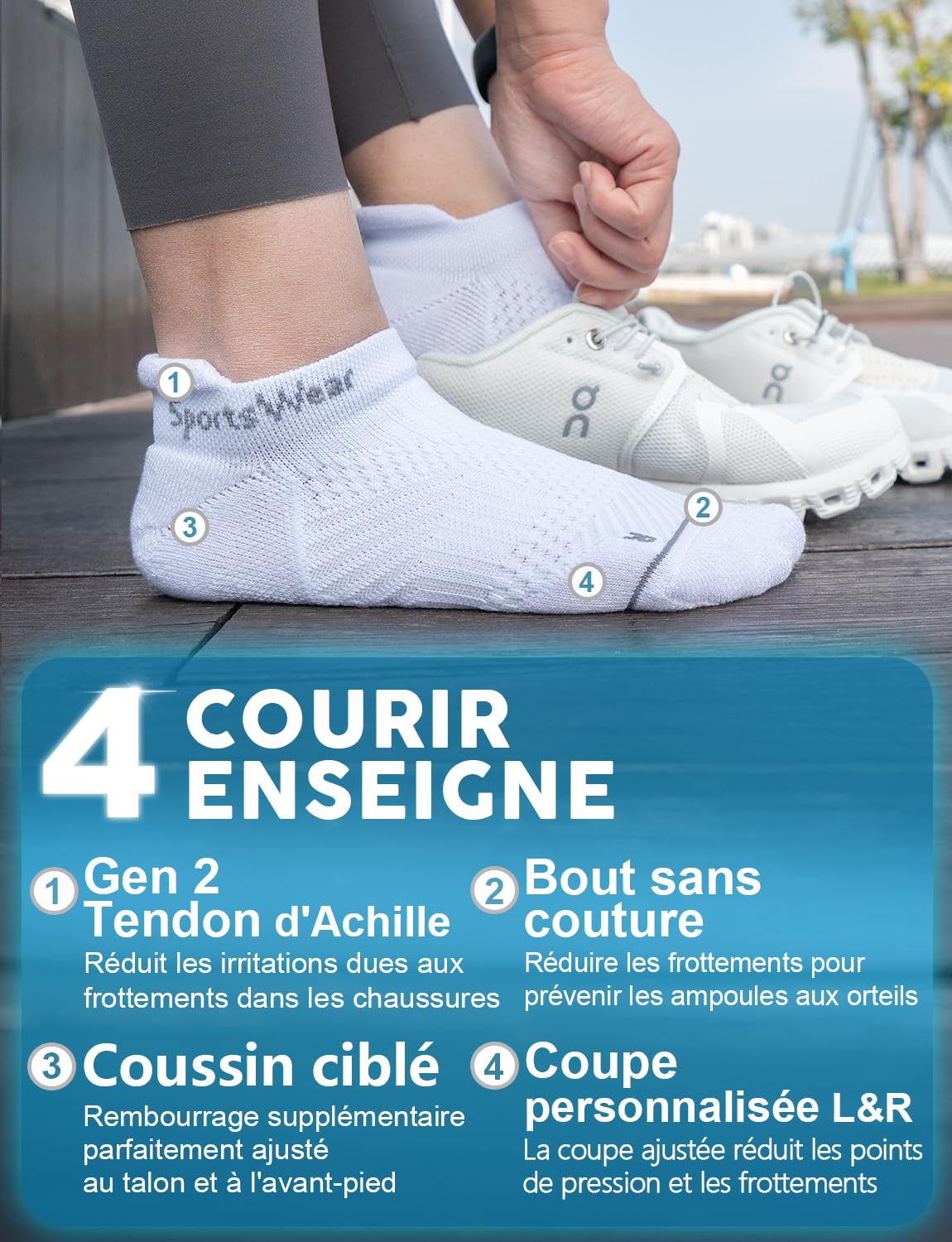 Juclise Bamboo Compression Sport Basses Invisibles pour Femmes, Absorbant l'Humidité Amorti