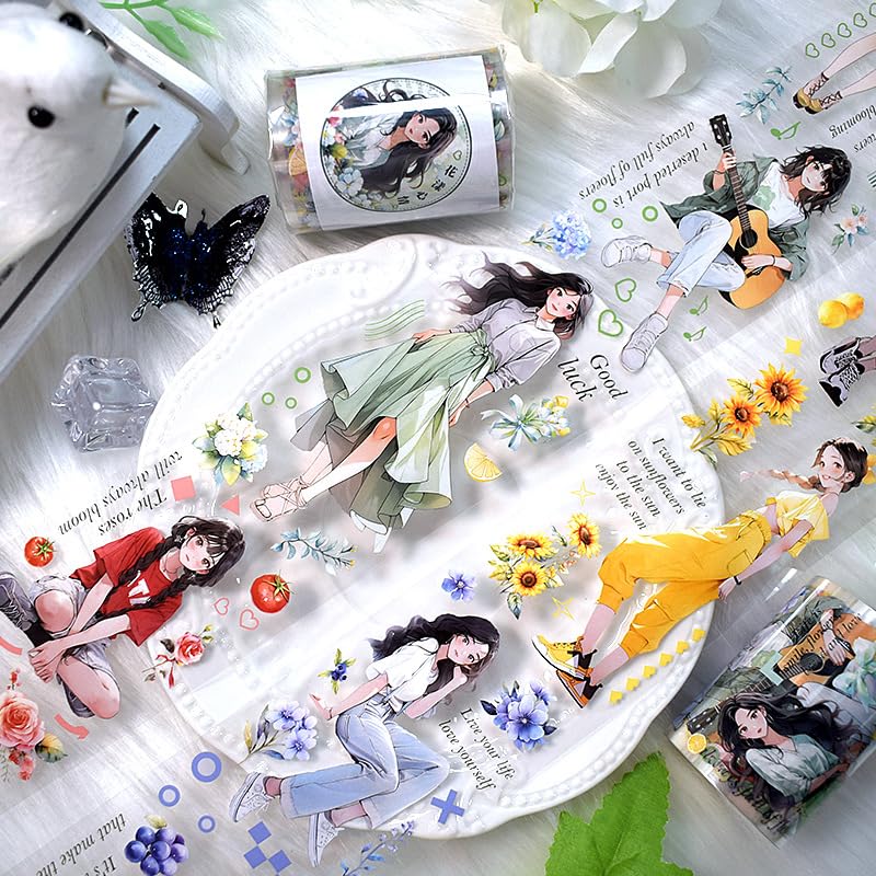 Image of New Popular PET Tape Modern Girls Collage Glossy Washi Tape for Decoration Small Fresh Flower Materials (90727)