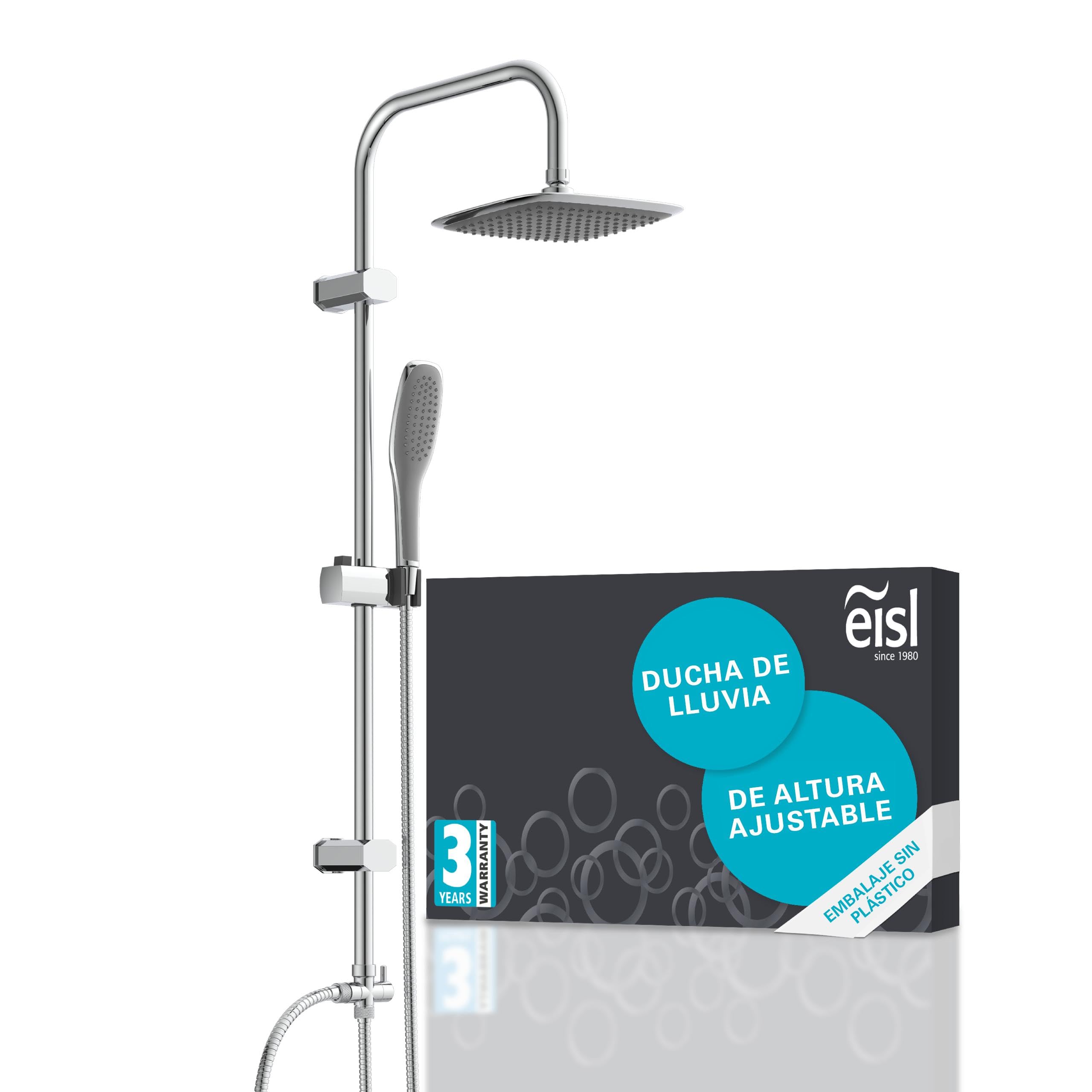 EISL Easy Fresh DX12006 Conjunto de ducha sin grifo, conjunto 2 en 1, ducha mural grande y teleducha, rociador sin grifo, kit de instalación completo, cromo