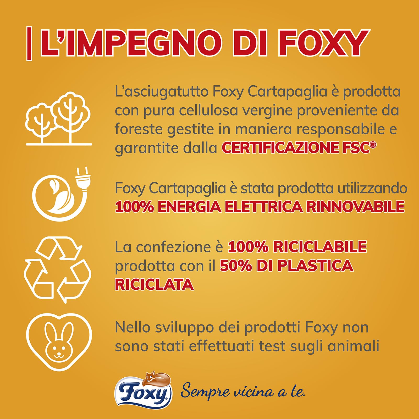 Foxy Cartapaglia | Asciugatutto 2 rotoli | 2 veli elevato spessore Vortici Super-Assorbenti | FSC |100% Energia elettrica rinoabile | Confezione 100% riciclabile prodotta con plastica riciclata