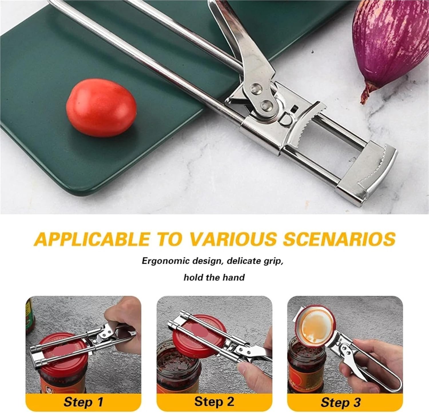 1pc Adjustable Stainless Steel Jar Opener，Easy-Grip Can And Bottle Lid Remover For Home Kitchen Party Restaurant