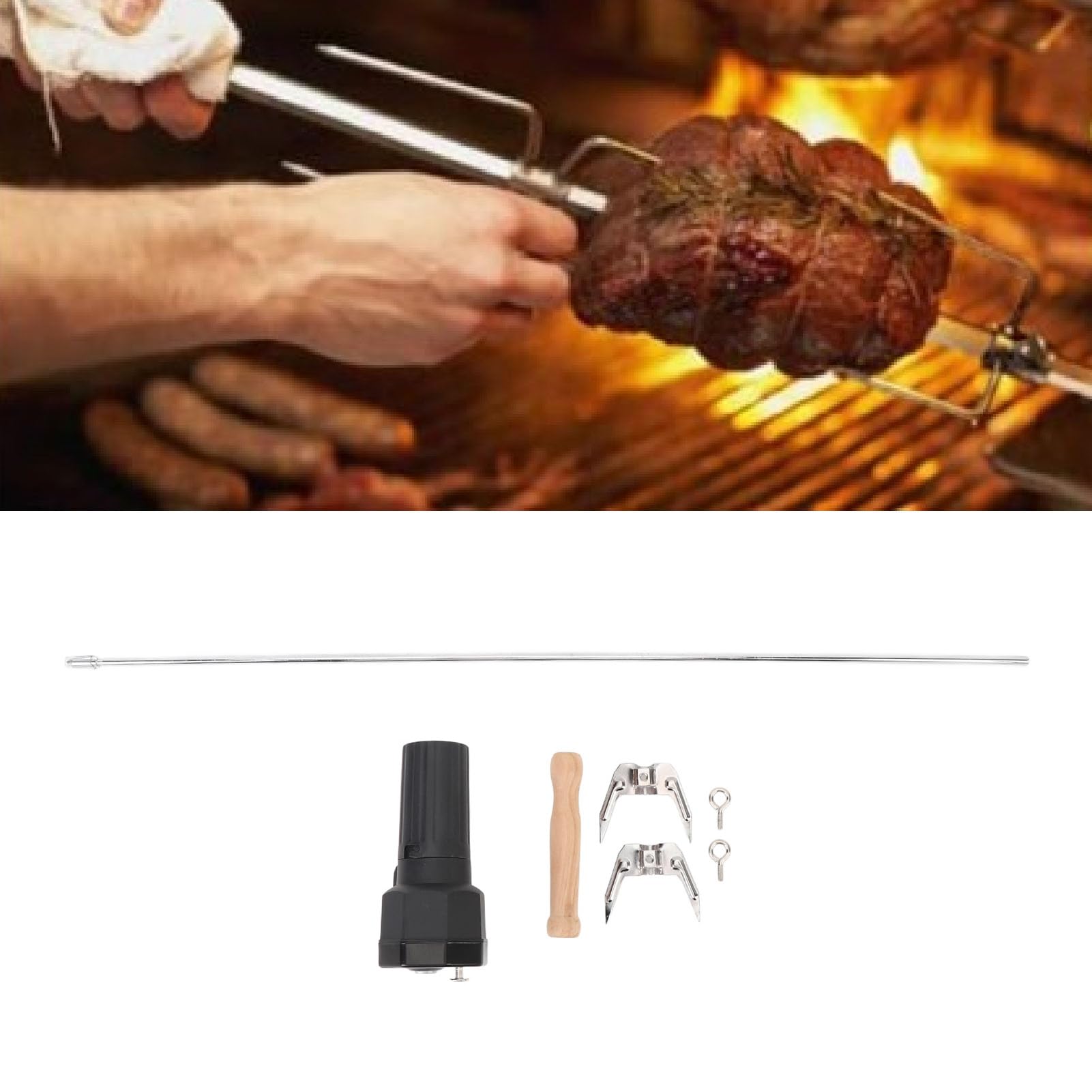 Kit Girarrosto Senza Fili con Motore Potente, per Grigliate e Barbecue | Ferro e cromo, portatile per il campeggio, installazione semplice, richiede batteria 1 D