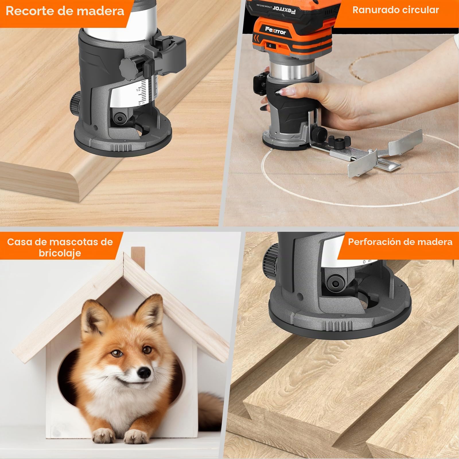 Fresadora de Madera Compatible con Makita 18V Batería, Fresadora de Mano con 6 Velocidades, Motor Sin Escobillas, 30000 RPM, 5 Piezas Fresas (Sin Batería)