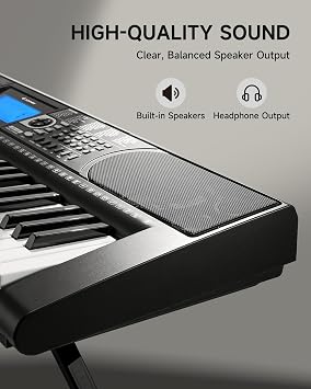 Donner 61 Key Keyboard Piano, Electric Piano Keyboard Set with Lighted Keys, LCD Display, 300 Tones & 256 Rhythms, Z-Stand, Bench, Learning Modes, Complete Kit for Beginners, Black(DEK-630)