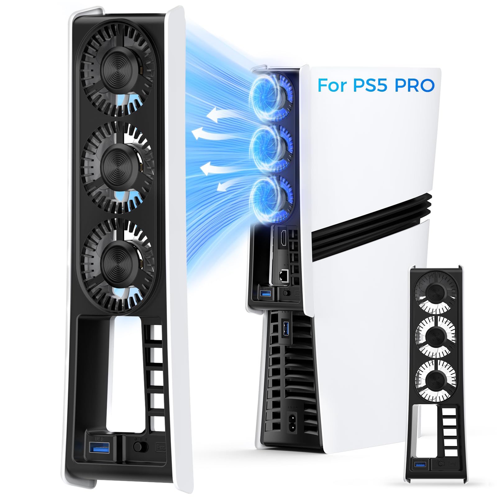 3 Cooling Fans for PS5 Pro Accessories Upgraded Quiet Cooler Fan with Adjustable Speed LED Controller USB Port