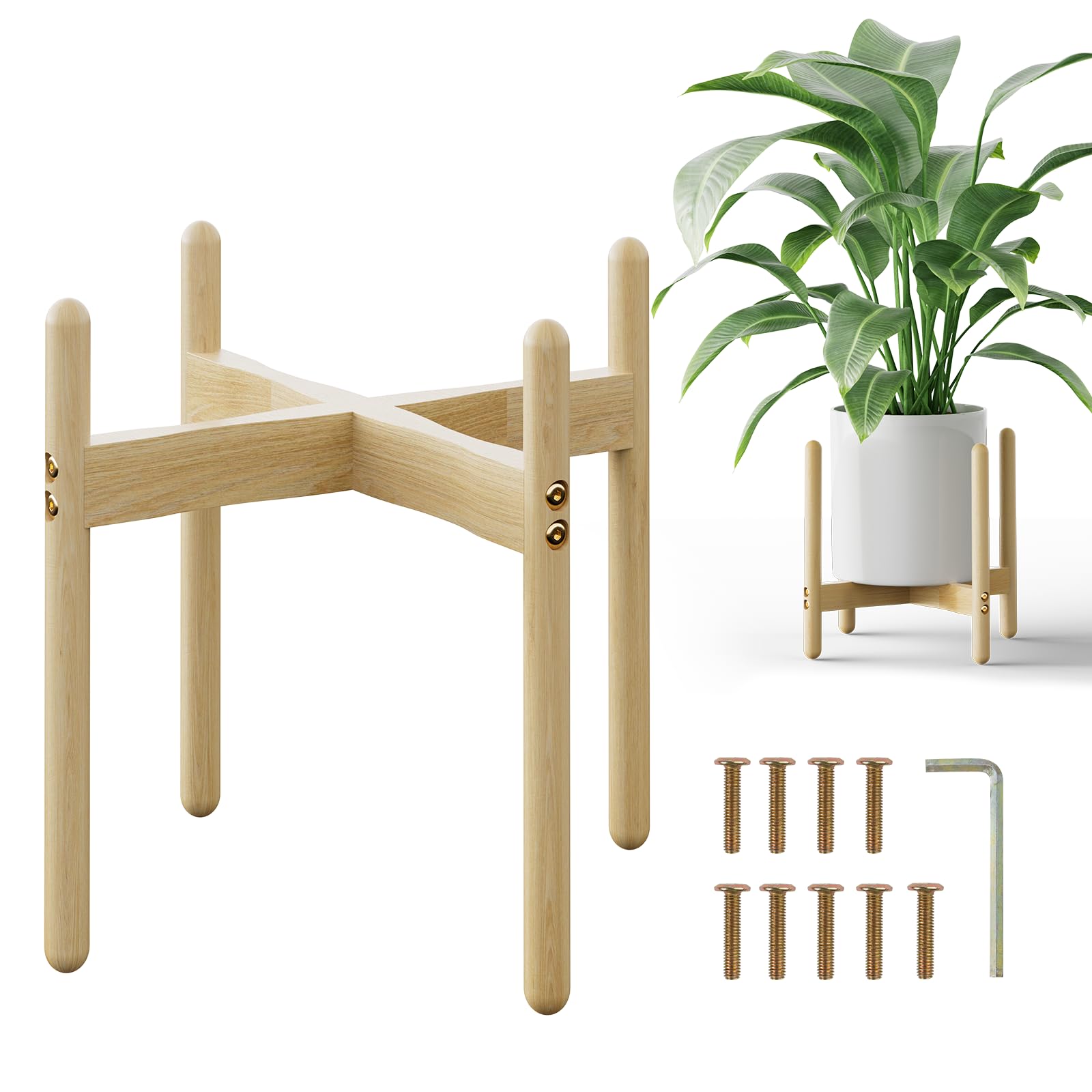 Soporte de Plantas de Interior de Madera, Pequeño Soporte para Macetas 25x23 cm, Maceteros Decorativos Interior Moderno de Estilo Mid-Century, Decoración Interior Exterior Hogar, Jardín