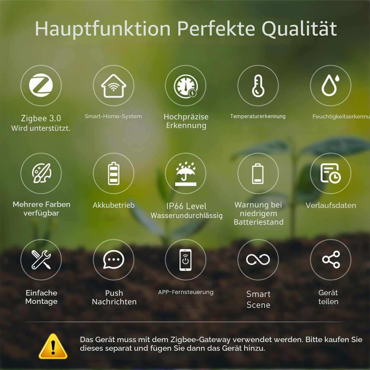 【Smart Bodenfeuchtigkeitsmessgerät】Zigbee Bodentester mit Feuchtigkeits-/Temperatursensor, Smart Life App-Steuerung, zuverlässige Daten, Tuya Zigbee Hub erforderlich, Bodenfeuchtigkeitssensor für