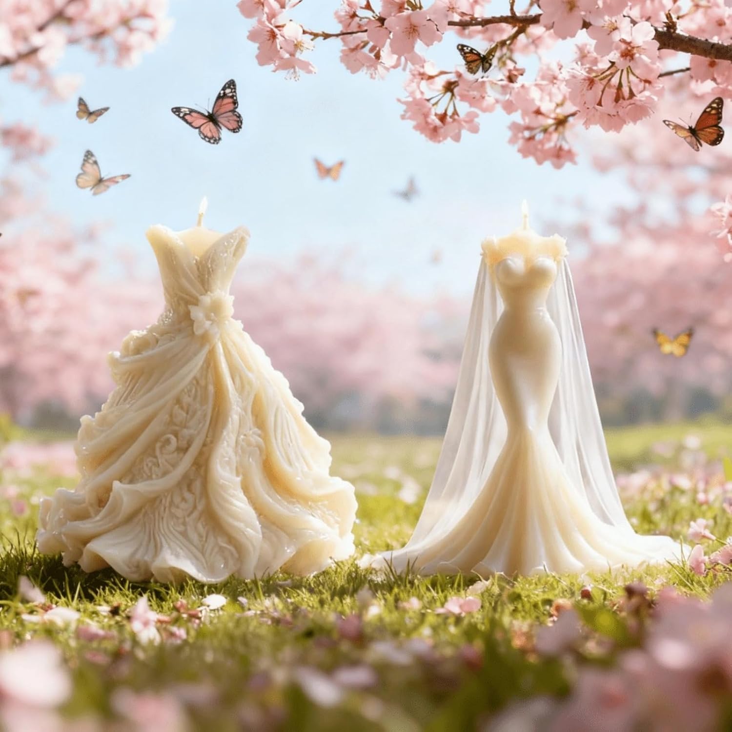 2 Pcs Wedding Dress Candle Mold, Bride Skirt Princess Dress Silicone Mold for Candle Making, Epoxy Resin Casting Mold for Handcraft, Perfect for Wedding Party Dinner Home Decor Valentine's Day Gifts