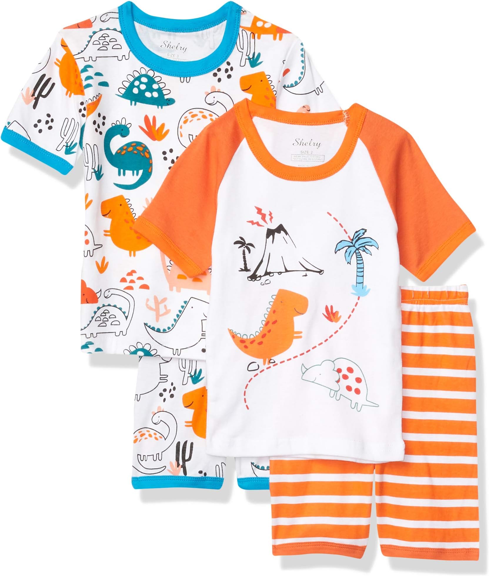 shelry Dinosaur Pajamas For Boys Summer Kids 4 Pieces Cotton Pjs Short Set Toddler Baby Sleepwear 3t