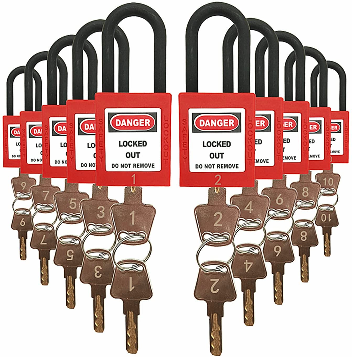 RecycLock Candado de seguridad, con llave diferente, OSHA Loto Candados de seguridad para estaciones de bloqueo y dispositivos con número (1-10)