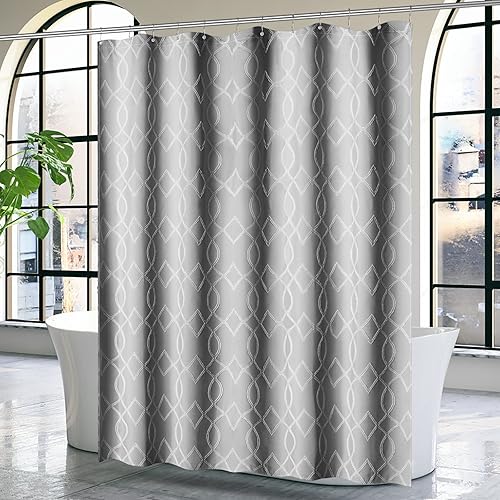 Miniatura 8 de Yimobra Juego de cortinas de ducha de tejido gofre con forro de tela a presión, tela pesada con 12 ganchos, impermeable y lavable, ventana superior