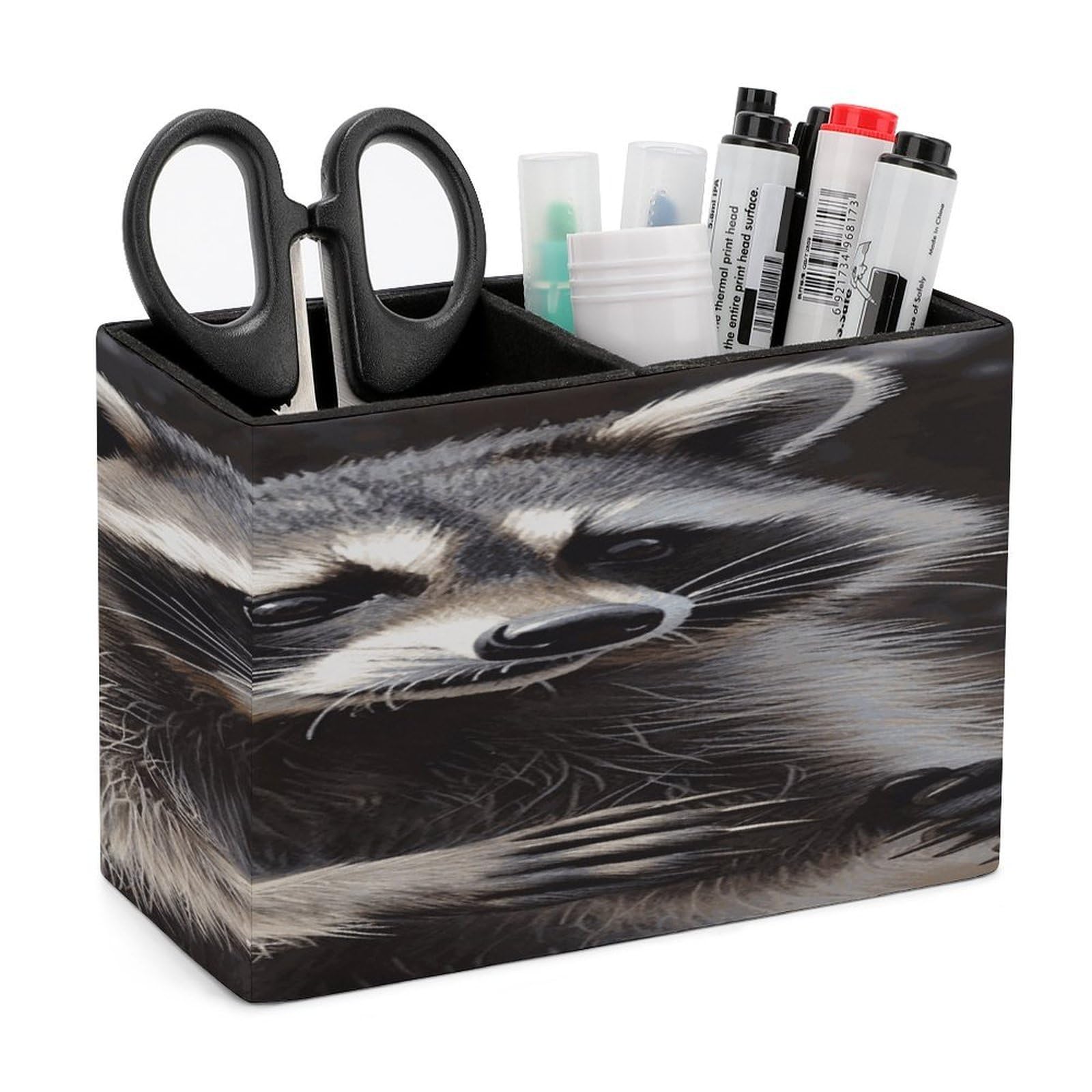 JTREHY Raccoon Pencil Holder Exquisite Fashion Leather Pen Receptacle Soft High-End Pen Container for Office Home Accessories Or Housewarming Present