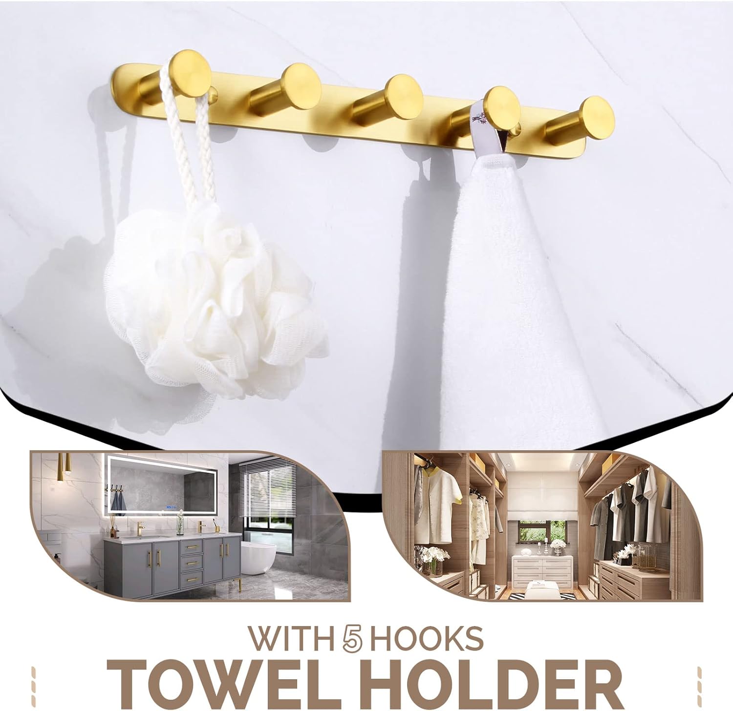 Brushed Gold Stainless Steel Wall Mounted Towel Hook Rack