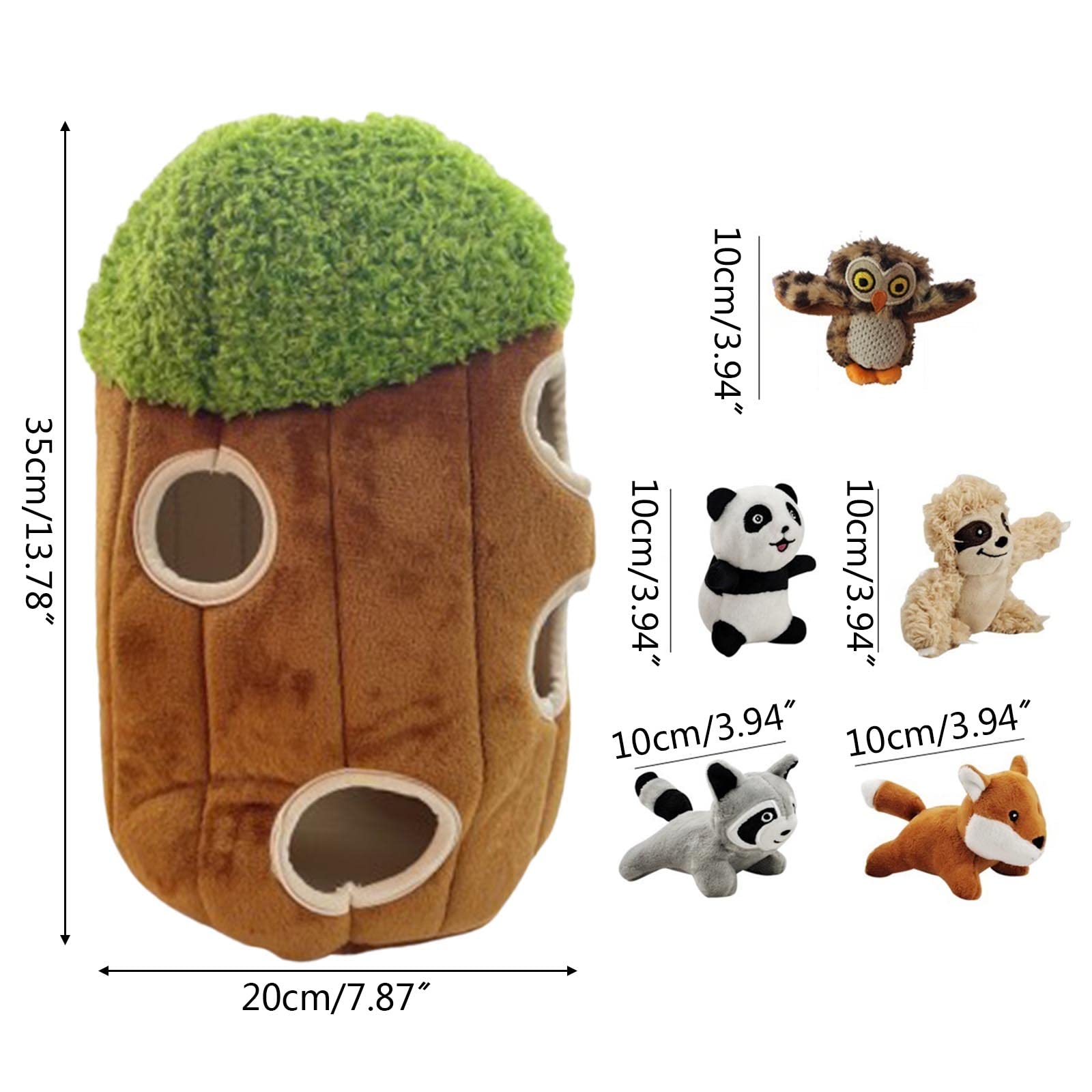 6 juguetes de peluche para perros Hide & Seek, casa de árbol, madriguera, chirriante, juego de escondite y búsqueda, búho suave, panda de peluche, juguetes de Navidad para Navidad
