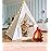 little dove Teepee Tent for Kids Foldable Teepee Play Tent with Carry Case, Banner, Fairy Lights, Olives Branches, Four Poles Style Raw White Color - New Version Tiny House