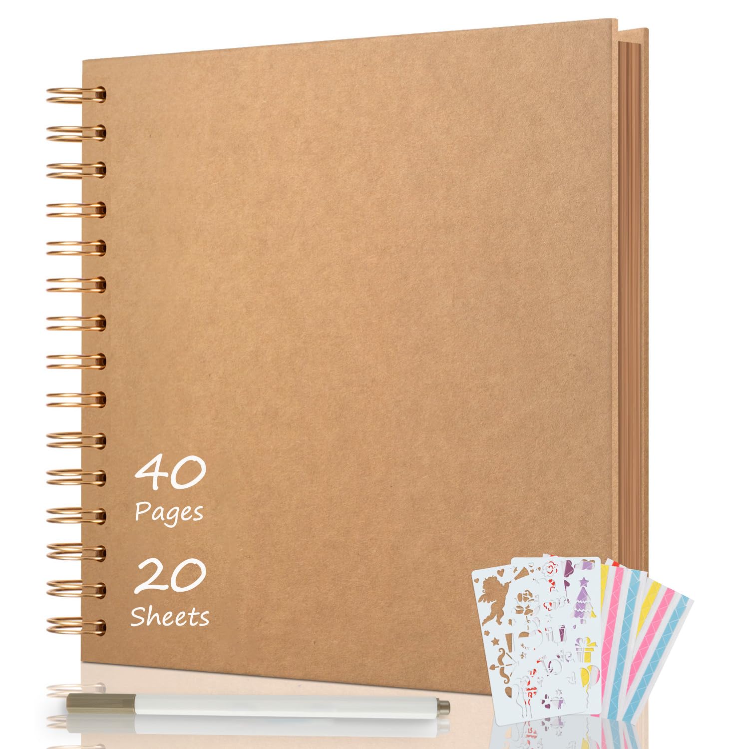 AIORScrapbook Album 8x8 Inch, DIY Photo Album Hardcover Kraft Paper Scrap Book 40 Pages Memory Book for Family, Guest Book for Wedding Anniversary Valentines Day (Brown)