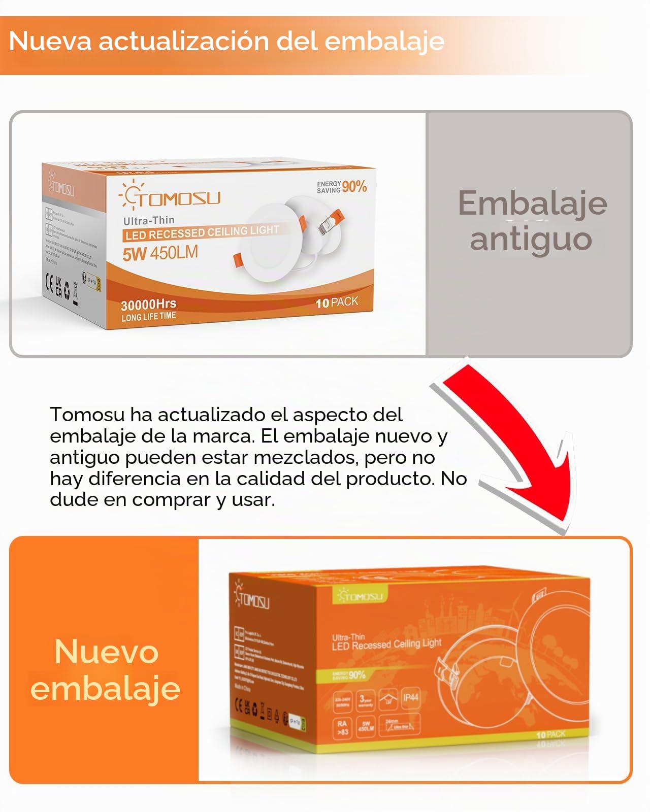 Tomosu - Foco LED empotrable regulable, 5 W, 450 lm, equivalente a 50 W, 4000 K, blanco neutro, foco LED extraplano, 24 mm, diámetro del agujero Φ75-85 mm, diámetro 98 mm, IP44 foco de baño, 10