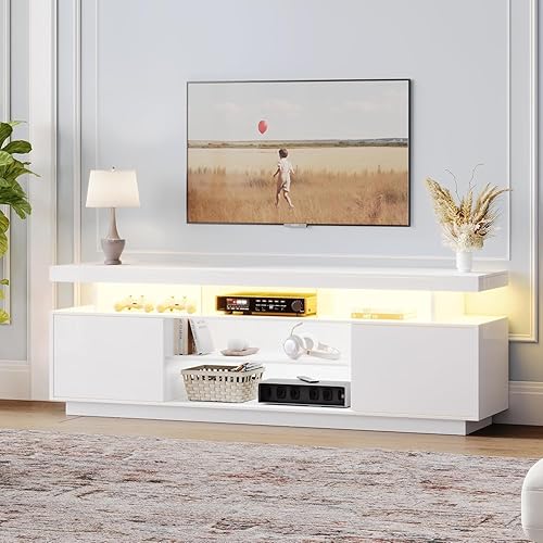 Miniatura 7 de ChooChoo Juego de mesa moderno de 2 piezas para sala de estar, incluye centro de entretenimiento de alto brillo, soporte de TV para TV de hasta 65