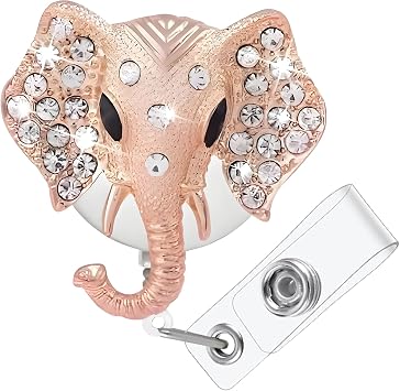 Funny Badge Holder Retractable Elephant Rhinestone Glitter Diamond Cute Retractable Badge ID Holders Medical Worker Accessories for Work