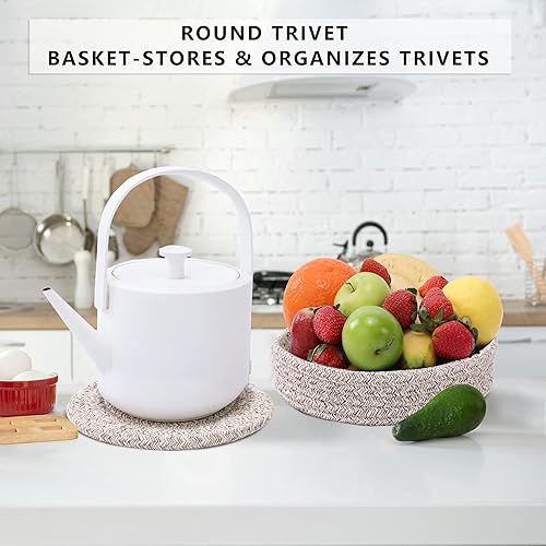 Miniatura 10 de Salvamanteles para platos calientes, salvamanteles para ollas y sartenes calientes, almohadillas calientes de 7 pulgadas, 4 unidades y cesta de