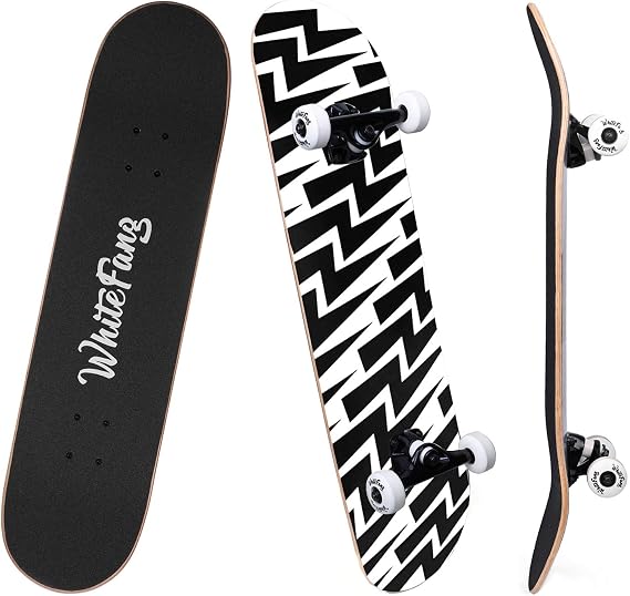WhiteFang Skateboards for Beginners, Complete Skateboard 31 x 7.88, 7 Layer Canadian Maple Double Kick Concave Standard and Tricks Skateboards for Kids and Beginners (Lighting)