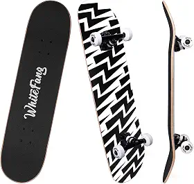 Skates WhiteFang para iniciantes, skate completo 71 x 7,88, 7 camadas de bordo canadense chute duplo padrão côncavo e skates de truques para crianças e iniciantes