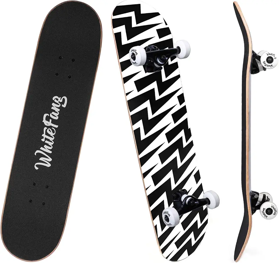 Skates WhiteFang para iniciantes, skate completo 71 x 7,88, 7 camadas de bordo canadense chute duplo padrão côncavo e skates de truques para crianças e iniciantes