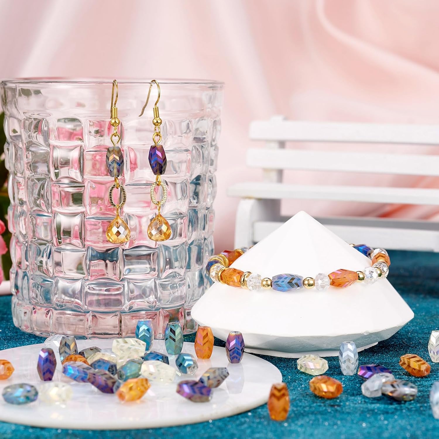 Craftdady 80Pcs Faceted Glass Oval Beads 8 Colors Barrel Crystal Beads Oval Charm Beads with Arrow Patterns for DIY Crafts Earrings Bracelets Jewelry Making Supplies - Image 3